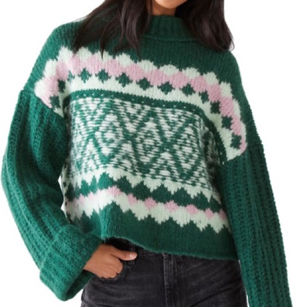 FREE PEOPLE spearmint pine combo sweater